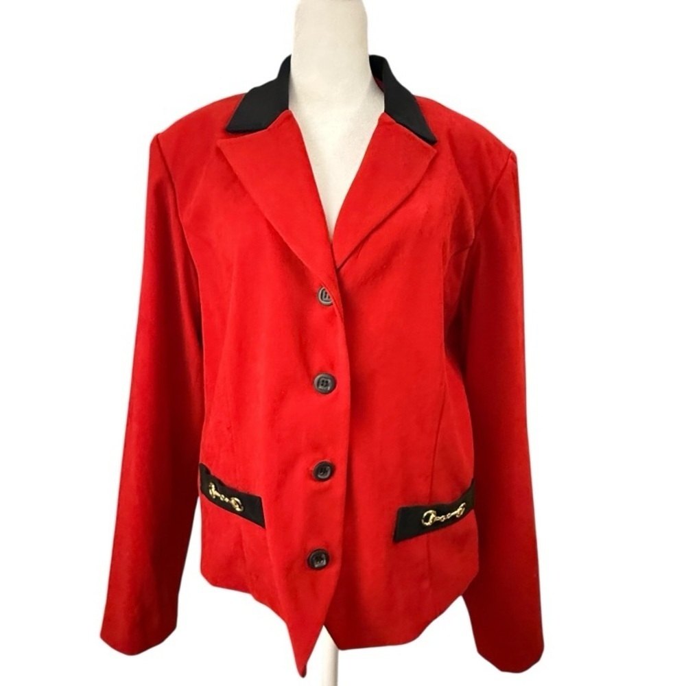 R&K Collection Red Blazer Gold Horsebit Detail Size 14 Plus Classic